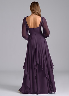 Azazie Karan Bridesmaid Dresses Plum A-Line Long Sleeve Chiffon Dress image2