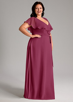 Azazie Lainey Brautjungfernkleider A-Linie mit Taschen Chiffon Kleid Maulbeerrot image5