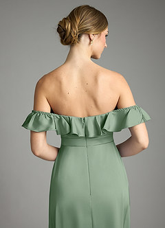 Azazie Lyra Bridesmaid Dresses Matcha A-Line Off the Shoulder Stretch Satin Convertible Dress image9
