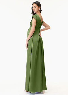 Azazie Allessia Maternity Bridesmaid Dresses A-Line Pleated Stretch Satin Floor-Length Dress image4