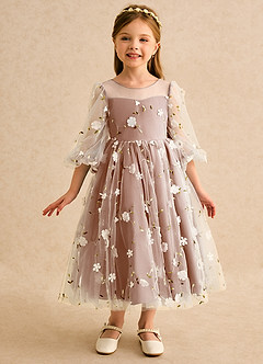 Azazie Elowen Flower Girl Dresses Bronzer A-Line Sweetheart Neckline Lace Dress image3