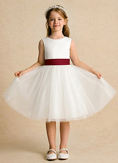 Azazie Sosie Abiti da Ragazza di Fiori Abito A-Line in Tulle Plissettato Avorio Borgogna image2