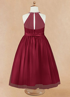 Azazie Honey Flower Girl Dresses Burgundy A-Line Beaded Matte Satin Dress image9