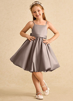 Azazie Davine vestidos de niña de las flores Vestido de Gris Pardo de Satin Mate de Corte En A con Tirante Espagueti image3