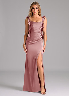 Azazie Jessamine Bridesmaid Dresses Dusty Rose A-Line Corset Stretch Satin Dress image3