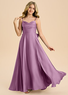 Azazie Bear Junior A라인 스윗하트 네크라인 스트레치 새틴 플로어 길이 주니어 신부 들러리 드레스 image1