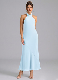 Azazie Velli 신부 들러리 드레스 인어 하이넥 쉬폰 발목 길이 드레스 image5