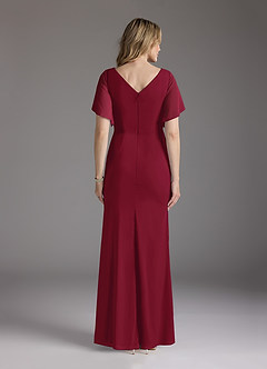 Azazie Song Mother of the Bride Dresses Burgundy Mermaid V-Neck Pleated Stretch Chiffon Dress image4