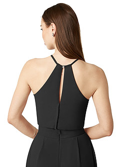 Azazie Kenzi Abiti da Damigella Tuta in Chiffon Plissettato Nero image6