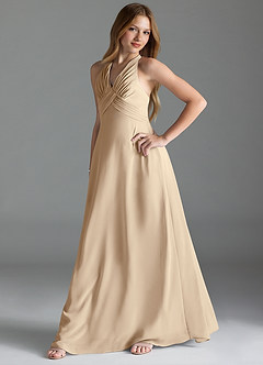 Azazie Tessie Junior Champagne A-Line Pleated Chiffon Dress image3