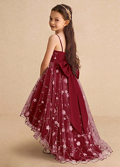 Azazie Celia Flower Girl Dresses Burgundy A-Line Spaghetti Strap Tulle Dress image1