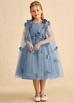 Azazie Staria Blumenmädchenkleider Ballkleid Gestreift Tüll Kleid Staubblau image3