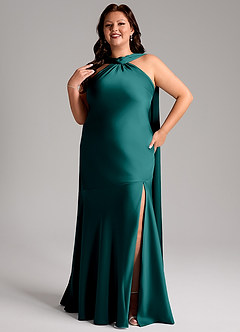 Azazie Kinsley Bridesmaid Dresses Peacock Mermaid Side Slit Stretch Satin Dress image11