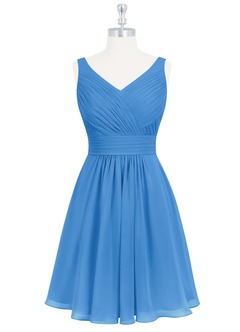 Azazie Grace Jurken voor bruidsmeisjes Jurk van Chiffon met A-Lijn Geplooid Blauwe Gaai image7