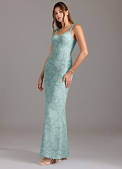 Azazie Denice Bridesmaid Dresses Mist Mermaid Pleated Floral Burnout Dress image3