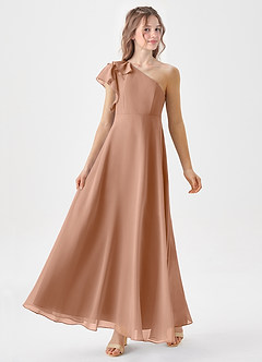 Azazie Arabella Junior Robe Trapèze en Mousseline de soie Rayé Champagne Rosé image4