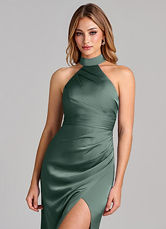 Azazie Karlotta Vestidos de prueba en casa Vestido Agave de Satén Elástico de Corte Recto con Plisado image6