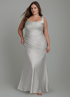 Azazie Agustina Bridesmaid Dresses Silver Mermaid Corset Stretch Satin Dress image9
