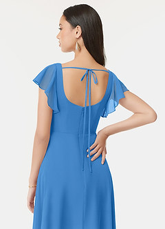 Azazie Bondi Brautjungfernkleider A-Linie Gekräuselt Chiffon Kleid Blauhäher image3