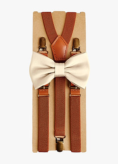front Matching Matte Satin Pre-Tied Bow Tie & Suspenders Set