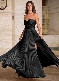 Ylura Schwarz A-Linien-Plissee-Abendkleid image6