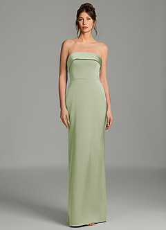 Azazie Phoenyx Robes à essayer chez vous Robe Fourreau en Satin extensible Bustier Vert Sauge image1