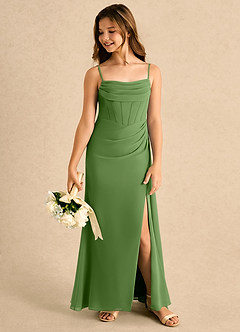 Azazie Moxie Girls Formal Sukienki dla dziewczynek sypiących kwiaty Litera A Koronka Szyfon Do podłogi Sukienka image5