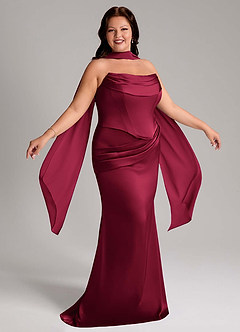 Azazie Sorrel Bridesmaid Dresses Burgundy Mermaid Strapless Stretch Satin Convertible Dress image12