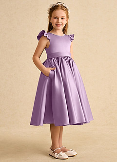 Azazie Dumpling Flower Girl Dresses Wisteria A-Line Bow Matte Satin Dress image4