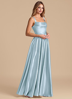 Azazie Shaude 신부 들러리 드레스 A라인 주름진 메탈릭 새틴 바닥 길이 드레스 image4