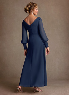 Azazie Paterson Mother of the Bride Dresses Dark Navy A-Line Pleated Chiffon Dress image2