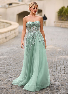 Celeste Light Green Rhinestone Sheer Lace Prom Dress image8