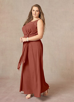 Azazie Marchioness vestidos de madre de la novia Vestido de Castaño de Gasa de Corte En A con Cuello redondo plisado image9