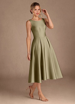 Azazie Fulton Mother of the Bride Dresses Moss Green A-Line Pleated Stretch Satin Dress image2