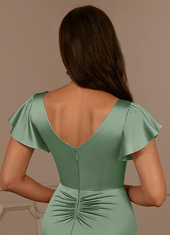 Azazie Roya Mother of the Bride Dresses Matcha Mermaid V-Neck Pleated Stretch Satin Dress image6