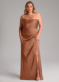 Azazie Leonis Bridesmaid Dresses Bronzer Mermaid Pleated Stretch Satin Convertible Dress image9