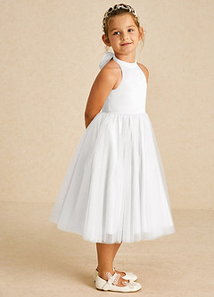 Azazie Dora Blumenmädchenkleider A-Linie Schleifen Tüll Kleid Weiß image3