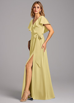 Azazie Lainey Bridesmaid Dresses Lemon Sorbet A-Line with Pockets Stretch Satin Dress image5