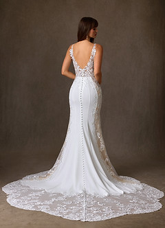 Azazie Estephanie Wedding Dresses Diamond White Champagne Mermaid Sequins Stretch Crepe Dress image2