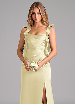 Azazie Jessamine Bridesmaid Dresses Lemon Sorbet Sheath Corset Stretch Satin Dress image7