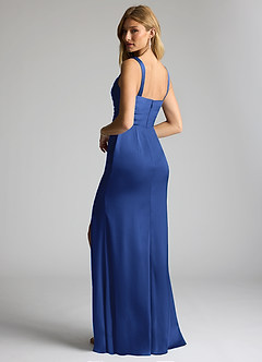 Azazie Elida Bridesmaid Dresses Royal Blue Sheath Pleated Stretch Satin Dress image2