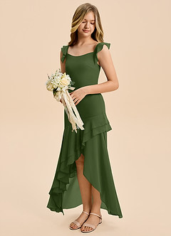 Azazie Junie Junior Olive Mermaid Ruched Chiffon Dress image3