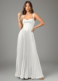 Azazie Avenelle Vestidos de damas de honor Vestido Blanco de Satén Elástico de Línea A con Corsé image4