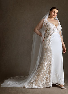 Azazie Estephanie Abiti da Sposa Abito Sirena in Crepe Elasticizzato Paillettes Bianco Diamante Champagne image9