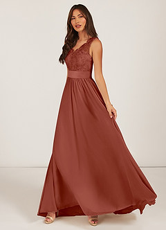 Azazie Gertrude Abiti da Damigella Abito A-Line in Chiffon Pizzo Auburn image5