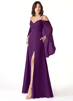 Azazie Cienna Robes de demoiselle d'honneur Robe Trapèze en Mousseline de soie Épaule décolletée Grain De Raisin image4