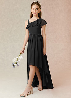 Azazie Mango Junior Black A-Line Ruched Chiffon Dress image3