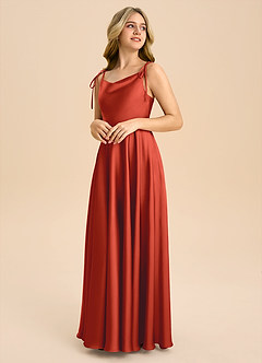 Azazie Popsy Junior Rust A-Line Bow Stretch Satin Dress image4