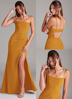 Azazie Leonis Vestidos de damas de honor Vestido de Caramelo de Gasa de Corte Recto Convertible con Sin tirantes image9