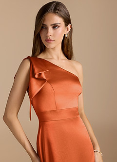 Azazie Rinna Bridesmaid Dresses Burnt Orange Mermaid Ruched Metallic Satin Dress image6